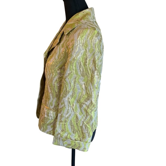 J.Crew Collection Metallic Brocade Blazer Jacket Green Gold Size 4 - Picture 3 of 8